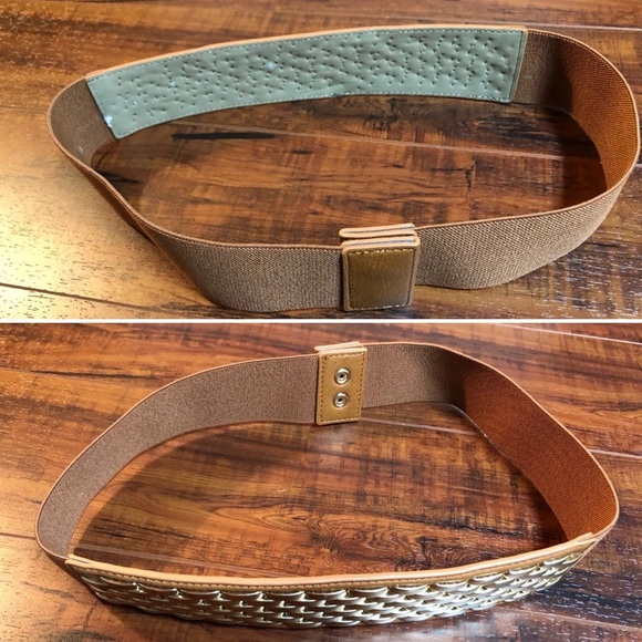 Tan & Gold Link Faux Leather Stretch Belt main image 4